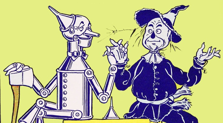 Before publishing "The Wonderful Wizard of Oz" in 1900, L. Frank Baum sold cans of Baum's Castorine - a product of the oil company he founded with his brother in Syracuse, New York. The Tin Man was featured on the first of 14 of his "Oz" children's books (detail from cover).