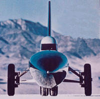 Front view of Blue Flame rocket car in 1970.