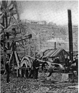 Cable-tool oil derrick circa 1860s