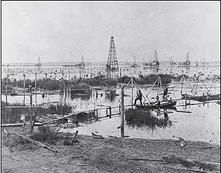 Ohio offshore wells circa 1890s rigs on Grand Lake St. Marys