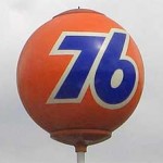 Gas station sign of the big orange Union 76 ball, which debuted in 1962.