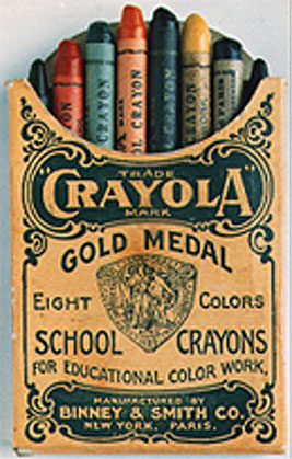 Vintage 1903 box of Crayola Gold Medal paraffin crayons.