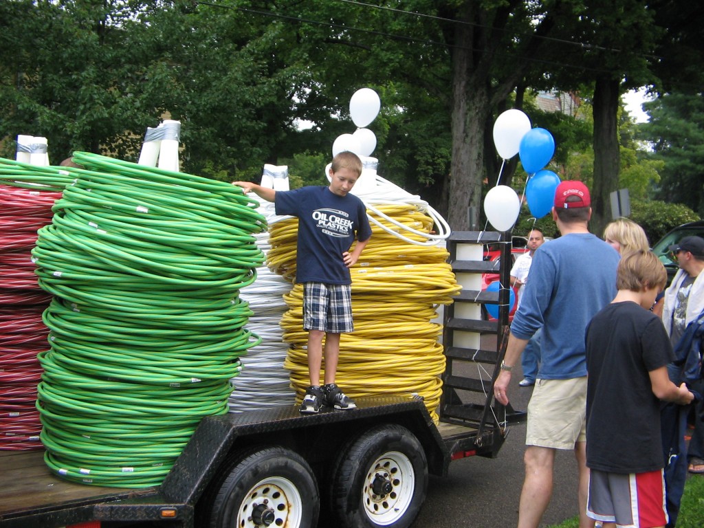 petroleum product hula hoop parade with hula hoops float