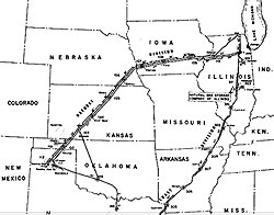 A map of a 1931 natural gas pipeline from North Texas to Illinois.