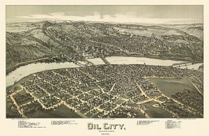  Oil City 1896 "Aero View" map by T.M. Fowler courtesy Library of Congress.