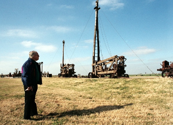 Oilfield equipment displayed at the Felty Outdoor Oil Museum in Burkburnett, Texas.