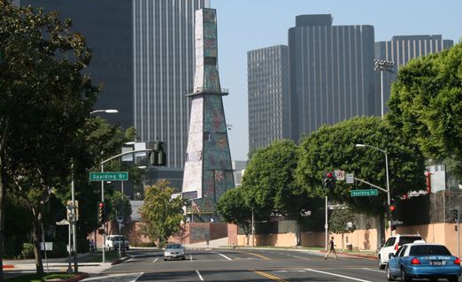  Camouflaged oil drilling rig in downtown Los Angeles.