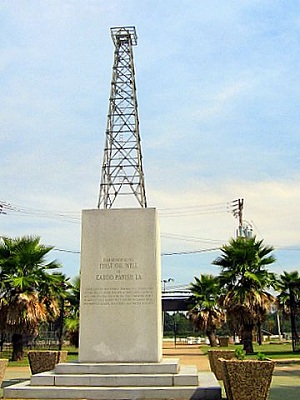 Forty foot tall Louisiana oil monument dedicated in Shreveport in 1955.