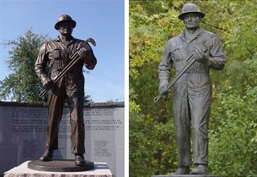 Dedicated in 2001, a bronze Oil Patch Warrior stands in Ardmore, Oklahoma. Its twin stands near Nottinghamshire, England.