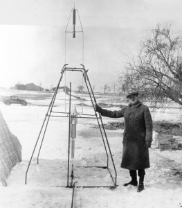 Robert Goddard with the first liquid-fuel rocket in 1926