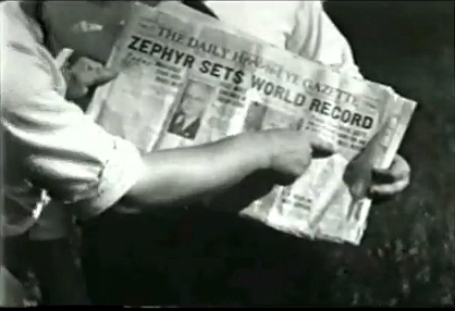 Newspaper 1934 headline of record setting Zephyr train.