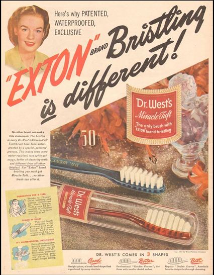 August 1938 Life magazine ad for first nylon bristle toothbrush.