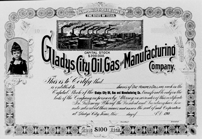 Circa 1900 Gladys Oil and Gas Manufacturing Co.  stock certificate
