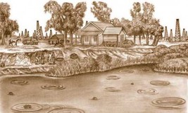 Drawing of oil seeps illustration of  Rancho La Brea.