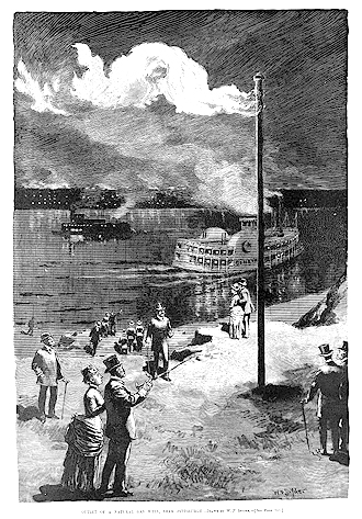 Harper’s Weekly 1885 illustration of burning natural gas well tourist attration,