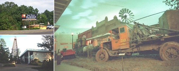 Interior and exterior photos of East Texas Oil Museum in Kilgore.
