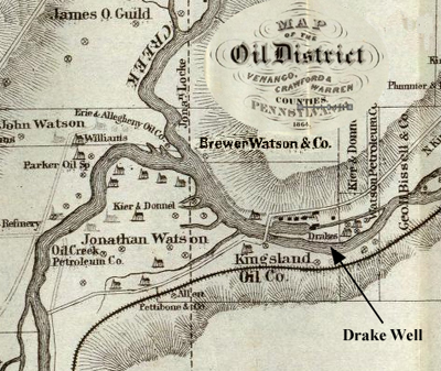 Oil seeps oil map of Vanago County, Pennsylvania, circa 1880.