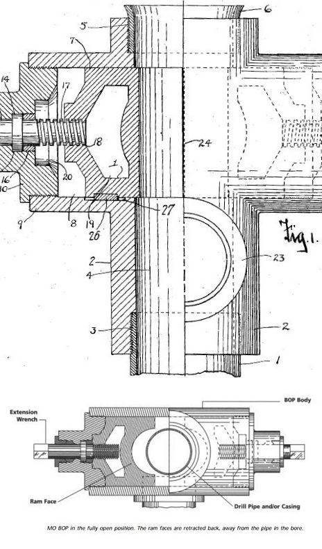 Blowout preventer patent drawing from 1922.