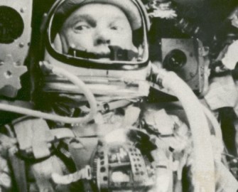 NASA astronaut John Glenn seen in Friendship 7 capsule.