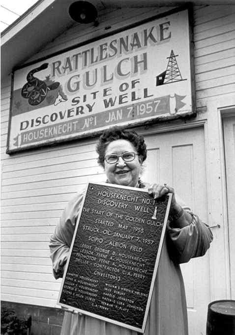 Michigan's "Golden Gulch" of Oil Ferne Houseknecht  with her plaque.