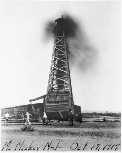 The 1917 McCleskey No. 1 oil gusher in Texas, soon known as "Roaring Ranger."