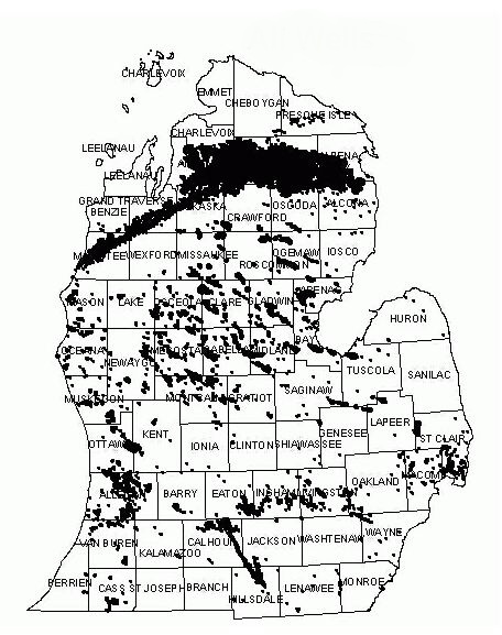 Michigan's "Golden Gulch" of Oil oilfield county map.
