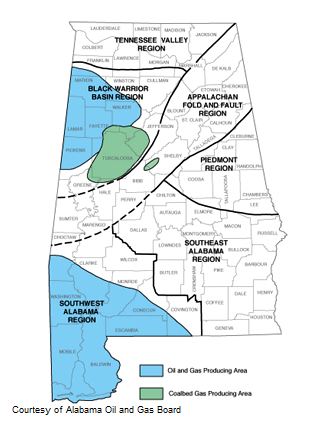 Alabama geological map showing petroleum regions.