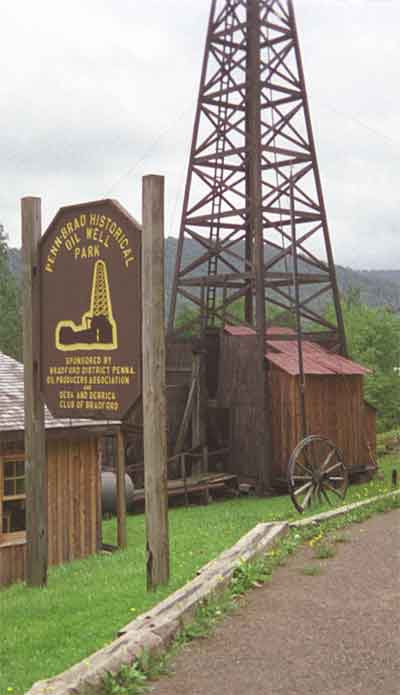 Penn-Brad Historical Oil Well Park oil derrick and museum.