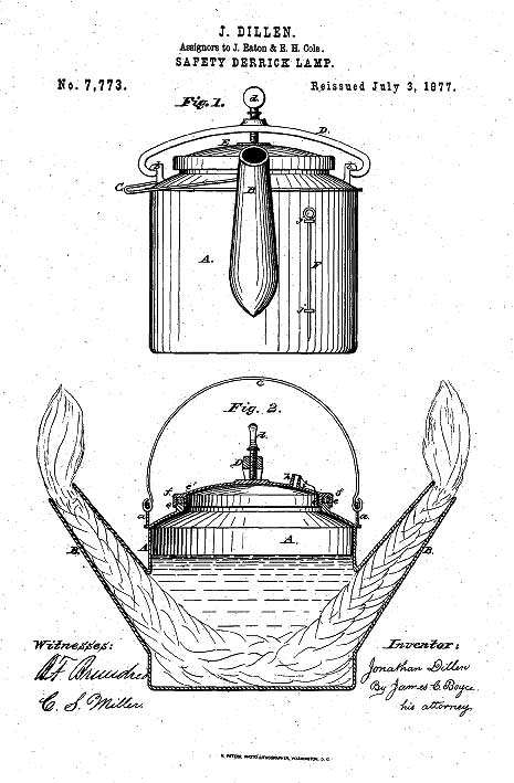 yellow dog two wick lantern from 1877 US patent drawing