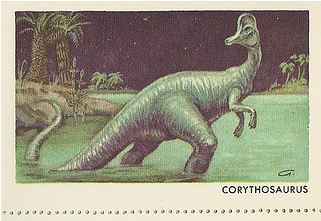 Corythosaurus pictured on a Sinclair Oil Company dinosaur stamp.