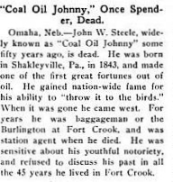 John Washington Steele died in Nebraska in 1920.