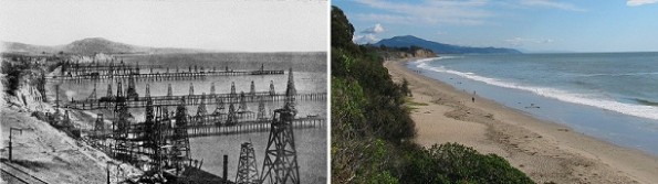 California Oil Seeps then and now photos of oil piers