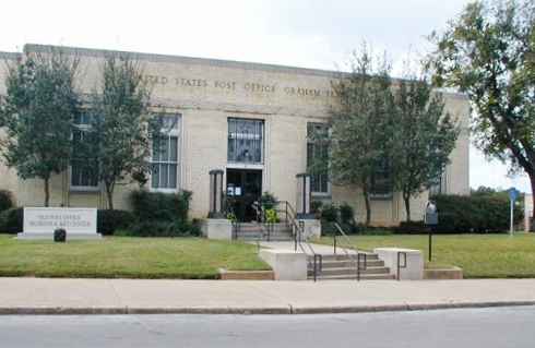 Historic building of Old Post Office Museum in Graham, Texas.