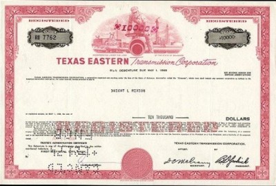 An oil pipelines company Texas Eastern stock certificate