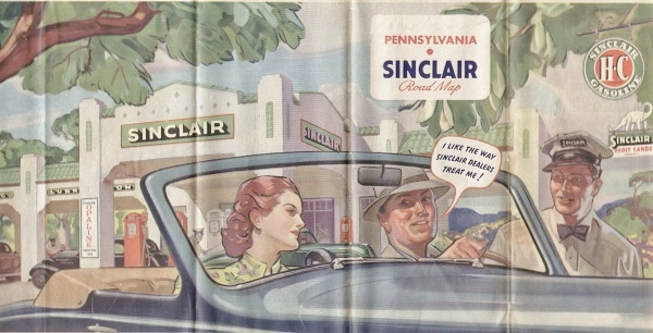 Sinclair gas station illustration on free Pennsylvania map. 