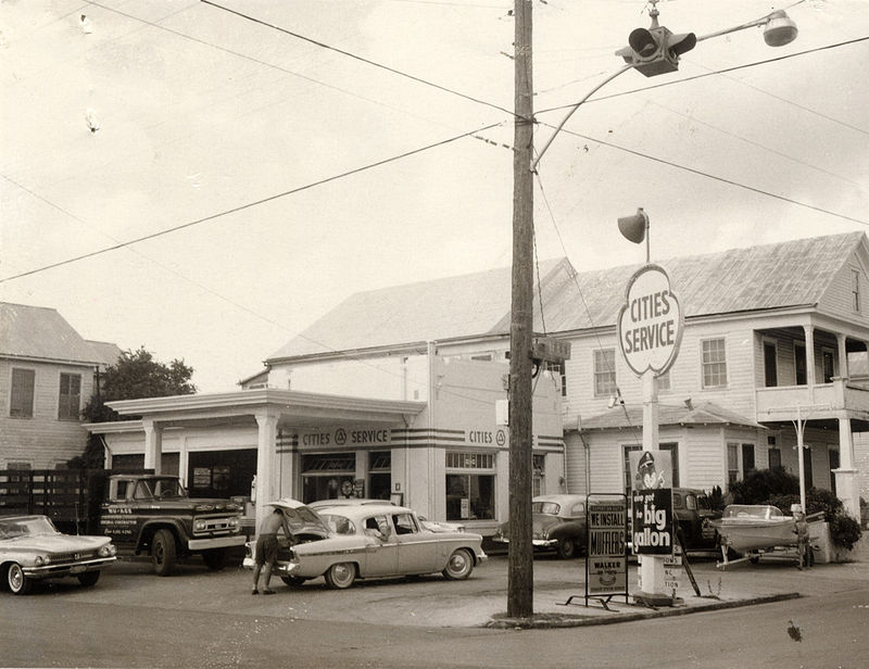 Cities Service gas station in Key West, Florida, circa 1965.