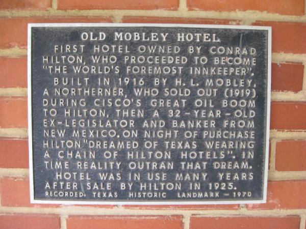 Mobley Motel building historic marker in Cisco, Texas,