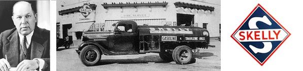 Truck and logo of Skelly Oil Company, Tulsa, Oklahoma, William Grove Skelly, president.