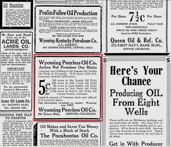 Oil investment ads in Milwaukee Journal on June 2, 1918.