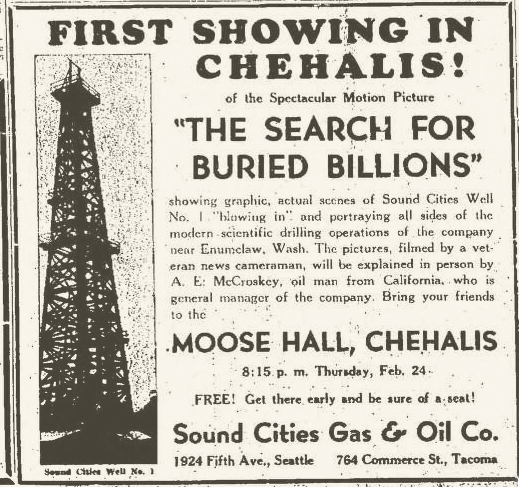 Seeking investors to finance the drilling of more exploratory wells, Sound Cities Gas & Oil Company goes Hollywood.