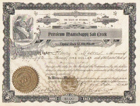 Petroleum Maatschappij Salt Creek Company stock certificate