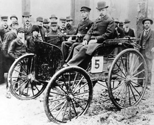 J. Frank Duryea in his gas-powered automobile.
