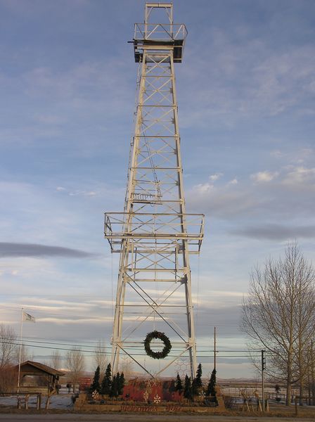 In 2000, the massive top section of a circa 1955 production derrick was moved to a Big Piney park, "as a tribute to the contributions made by the oil and gas industry to the community," which decorates it for Christmas. Photo by Dawn Ballou.