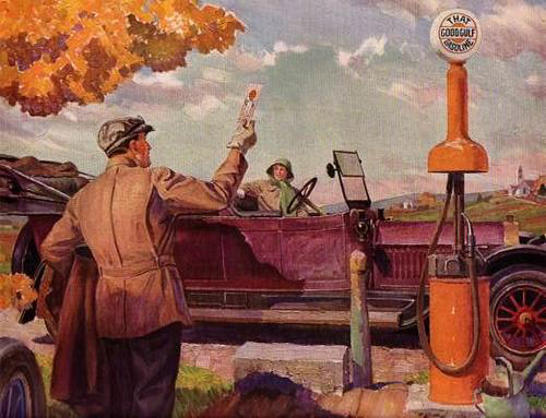 first gas pump "calm shell" early pump image from road map