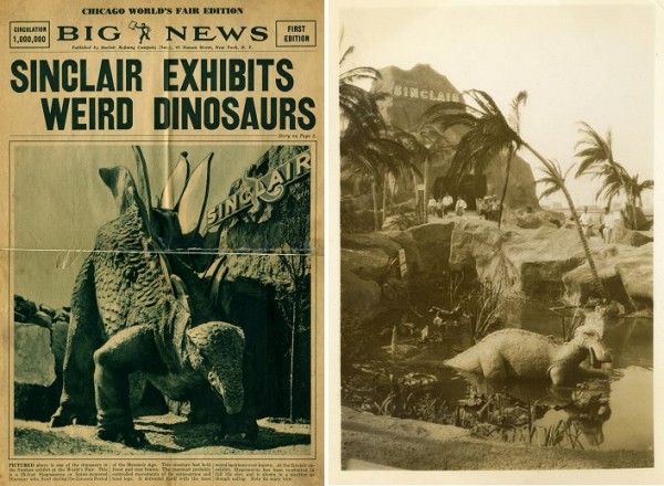 Sinclair Oil Company dinosaurs promoted in company newspaper at Chicago World's Fair..