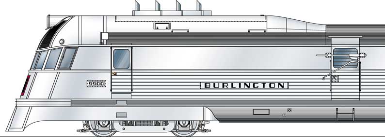 Art Deco illustration of famous Burlington Zephyr passenger train.