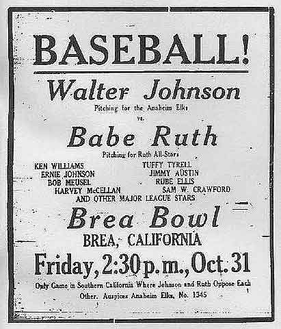 Baseball! poster for Walter Johnson and Babe Ruth1924 exhibition game.