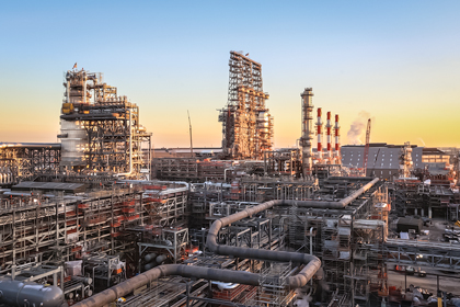 BP whiting refinery near Chicago at sunset in 2013.