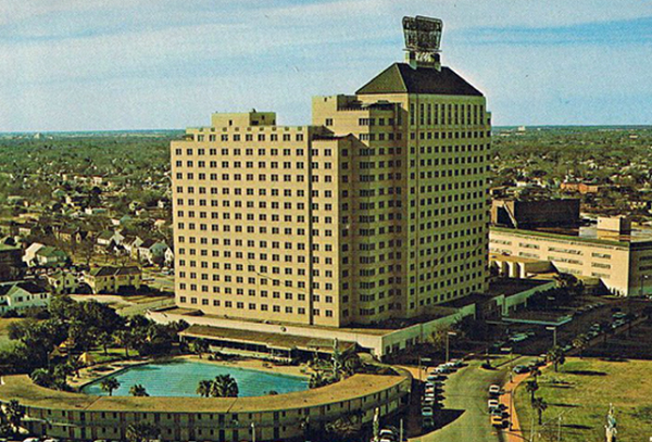 Postcard of "Diamond Glenn" McCarthy's 18-story Shamrock Hotel, circa 1950.