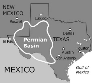 Map of Permian Basin in West Texas.
